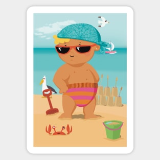 Vacation mood on - the toddler King of the beach enjoying the holiday - mirrored Sticker